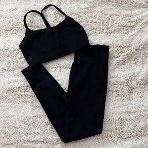 Black Ribbed Sports Bra and Leggings Set